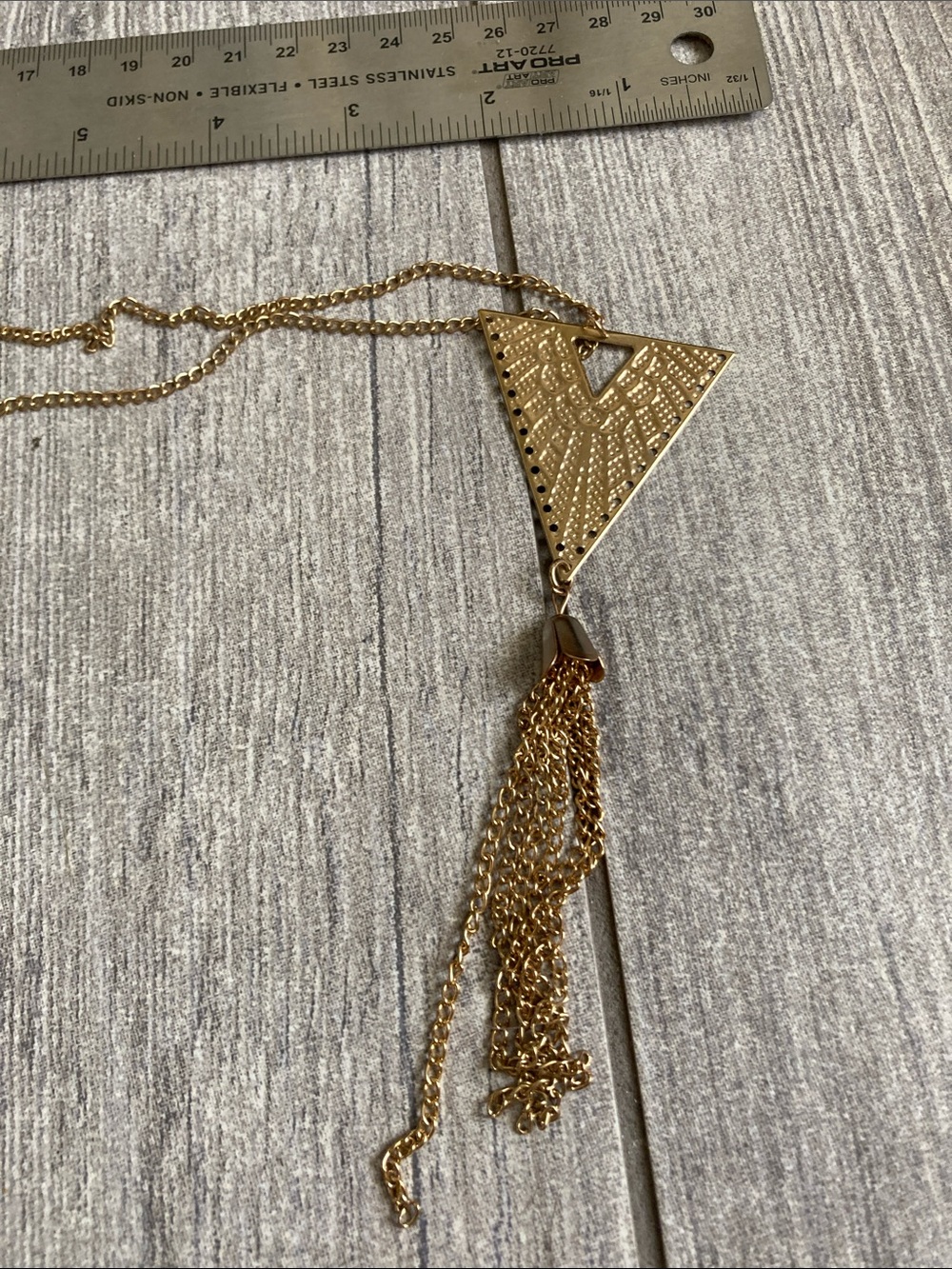 Gold Color Geometric Triangle Tassel Necklace